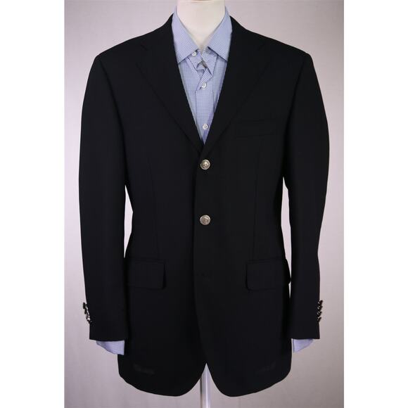 Paul Stuart Japan Black Knit Woven Wool w/ Metal Button Blazer Jacket 38R - Picture 2 of 9